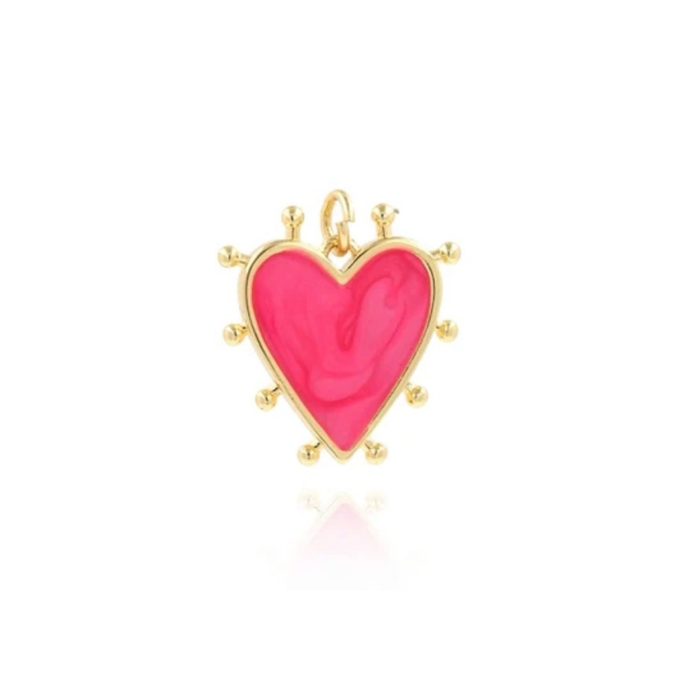 Gold and Pink Enamel Heart Charm Pendant